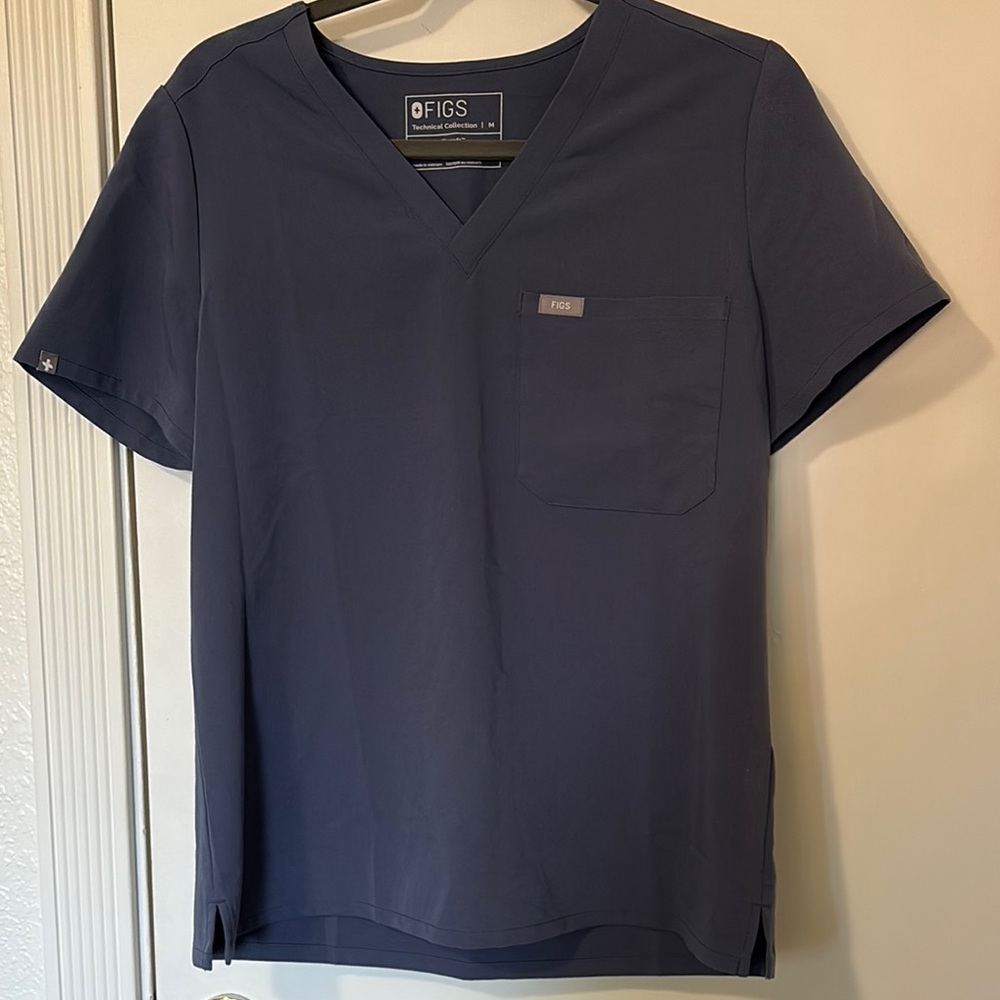 Figs Catarina Short Sleeve V-Neck Scrub Top in Deep Blue.